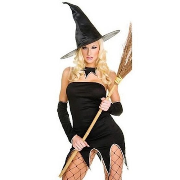 Music Legs 4 PC Witch Outfit Size Medium Large Sequin Gloves Hat Neckpiece NEW - Picture 1 of 9